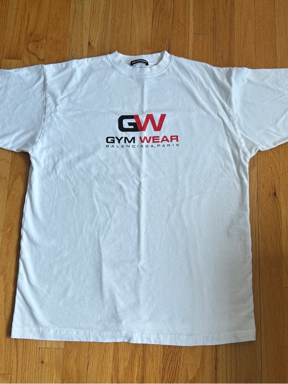 Balenciaga White Tee with Black & Red GW Gym Wear Logo